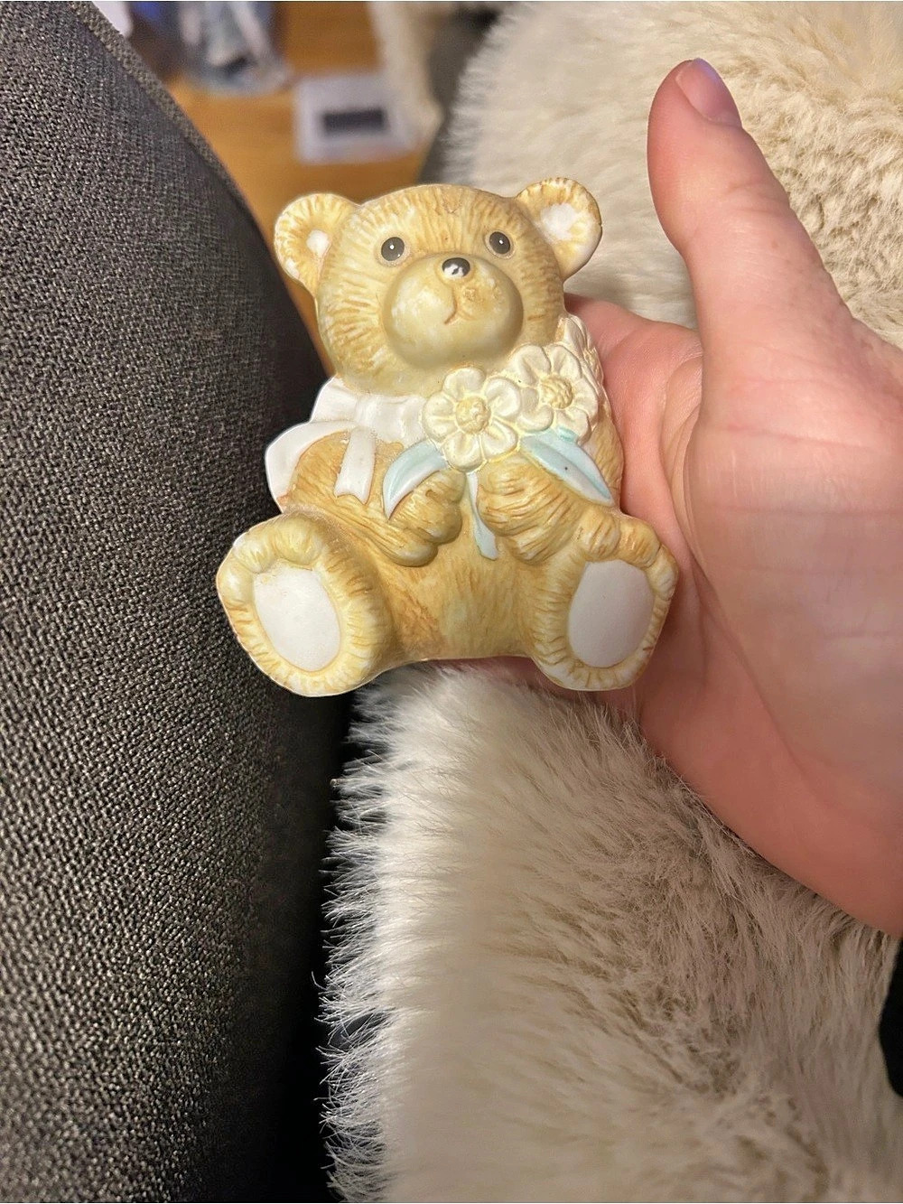 Bear Figurine Sculpture in Yellow & White